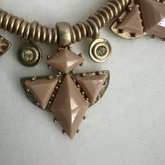 J. Crew Navy Blue and Tan Triangle Cord Bib Necklace - Picture 3 of 6